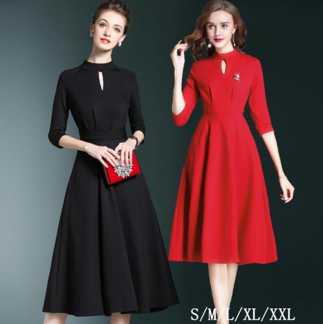 2色選択可 ミディアムワンピース 顔合わせ 披露宴 食事 お呼ばれ 大きいサイズ 愛用 二次会 フォーマル ひざ下 パーティードレス の通販はau Wowma エルアールショップ