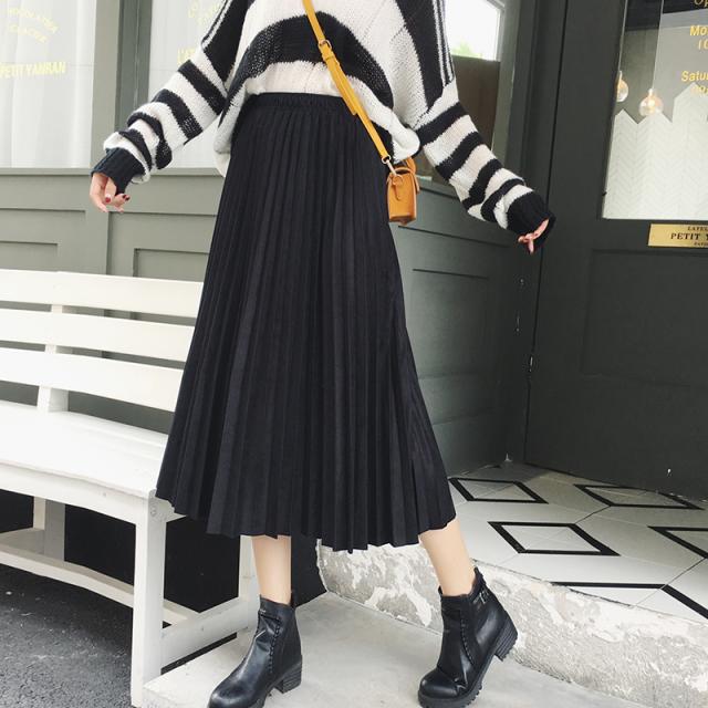 スカート スエード プリーツスカート ミモレ丈 ロング丈 秋 冬 ブラック ピンク ダークグリーン ブルーグレー カーキ 2390の通販はau Pay マーケット Ever Sweet Girl