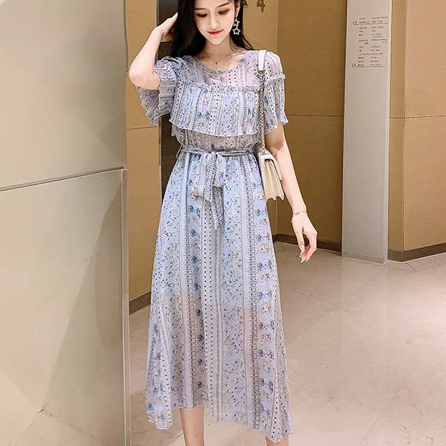 ワンピース 花柄 ロング丈 ミモレ丈 半袖 シフォン 夏 大きいサイズ 2xl 青 2791の通販はau Wowma ｓｗｅｅｔ ｇｉｒｌ ｆａｓｈｉｏｎ