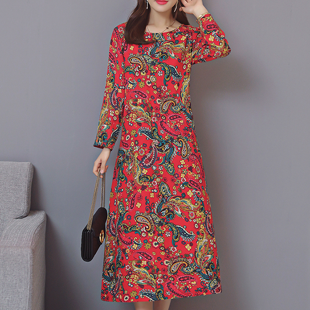 ワンピース ヴィンテージ柄 レトロ ロング丈 赤 黒 大きいサイズ 2xl 春 秋 冬 2958の通販はau Pay マーケット Ever Sweet Girl