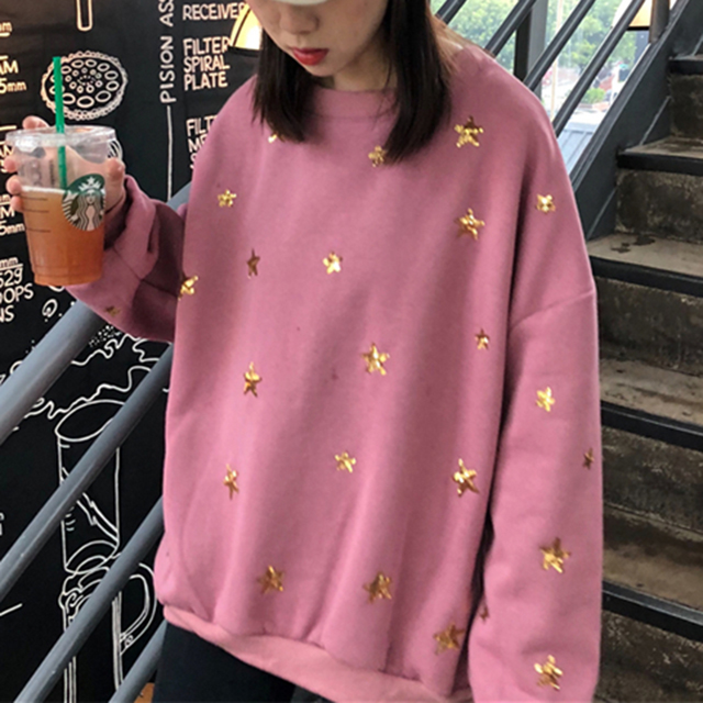トップス スウェット トレーナー レディース 星柄 秋冬 長袖 ざっくり 黒 ピンク 3063の通販はau Pay マーケット Ever Sweet Girl