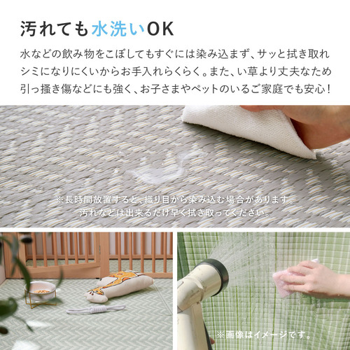 萩原 水拭きできる い草風カーペット(裏貼り) パスラッシュ 江戸間4.5帖GR グリーン_5