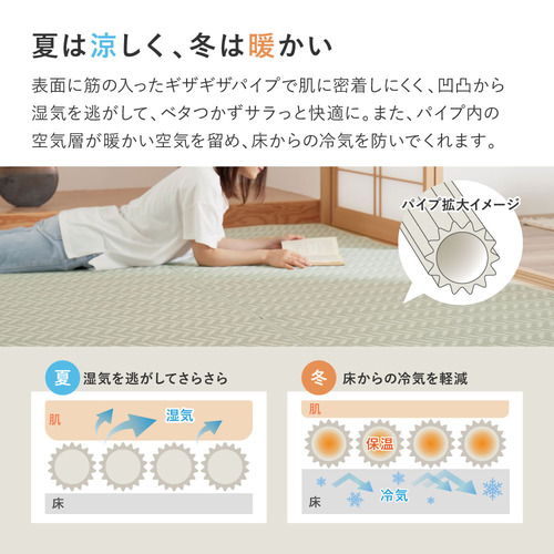 萩原 水拭きできる い草風カーペット(裏貼り) パスラッシュ 江戸間4.5帖GR グリーン_6