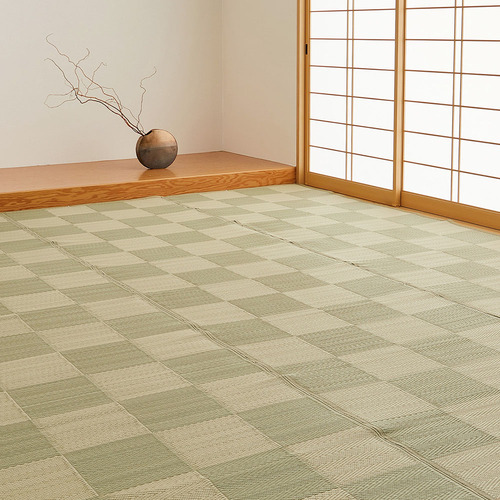 萩原 抗菌加工 洗えるい草風カーペット 倉間 江戸間4.5帖 GR グリーン