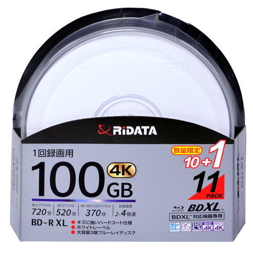 RiDATA BD-R520PW4X.10+1SPB 録画用BD-R XL 1回録画用 (片面3層)スピンドルケース入り 11枚パック 100GB ホワイト_1