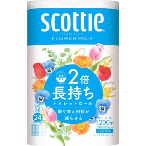 日本製紙クレシア スコッティフラワーパック 2倍巻き 100M 12ロール シングル 