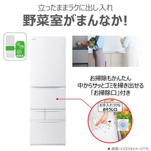 東芝 冷蔵庫 411L 右開き 5ドア 幅60cm 真ん中野菜室 一気冷凍 節電