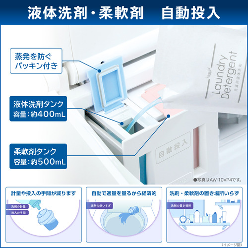 東芝 洗濯乾燥機 洗濯10.0kg 乾燥5.0kg 幅63.7cm ウルトラファインバブル Ag＋抗菌水 除菌/消臭 AW-10VP4(W) ホワイト系_10
