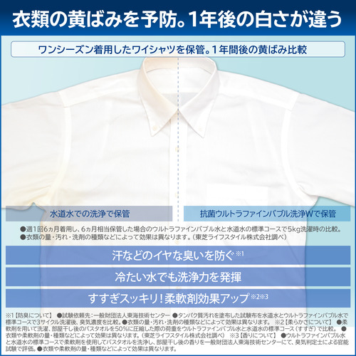 東芝 洗濯乾燥機 洗濯10.0kg 乾燥5.0kg 幅63.7cm ウルトラファインバブル Ag＋抗菌水 除菌/消臭 AW-10VP4(W) ホワイト系_3