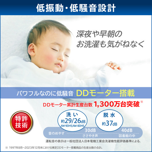 東芝 全自動洗濯機 洗濯：9.0kg 簡易乾燥 幅60cm ウルトラファインバブル洗浄 Ag＋抗菌水 自動お掃除 AW-9DH5(W) ホワイト系