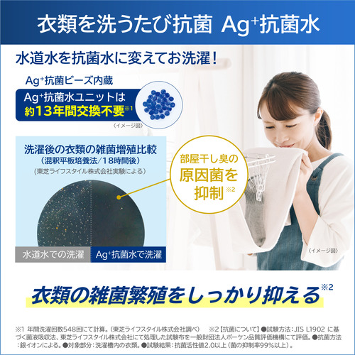 東芝 全自動洗濯機 洗濯：7.0kg 簡易乾燥 幅55.5cm ウルトラファインバブル洗浄 Ag＋抗菌水 コンパクト設計 AW-7DH5(W) ホワイト系