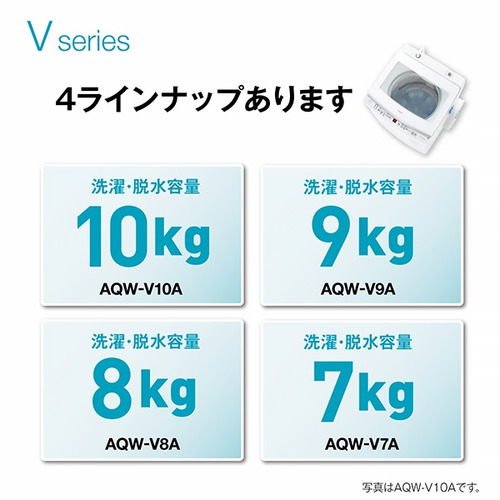 AQUA 全自動洗濯機 洗濯：7.0kg 3Dパワフル洗浄 高濃度クリーン浸透RX ほぐし仕上げ AQW-V7A（W) ホワイト系