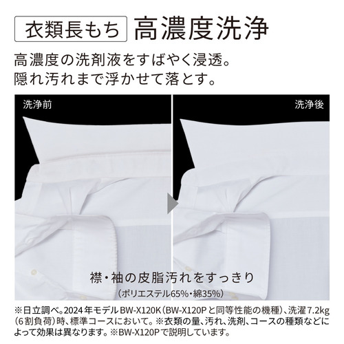 日立 全自動洗濯機 上開き 洗濯7kg 衣類長もち 高濃度洗浄 洗濯槽自動おそうじ つけおきプラス BW-V70P ホワイト系_2