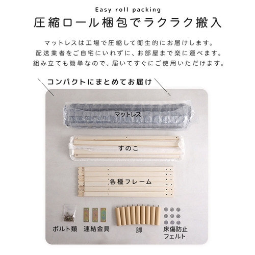ホームテイスト CRM-01S--WH 脚付きボンネルコイルロールマットレス【SPINNAM-スピンナムー】 シングルサイズ ホワイト_4