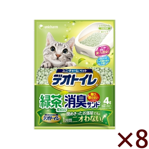ユニ・チャーム １週間消臭・抗菌デオトイレ飛散らない緑茶成分入り・消臭サンド ４Ｌ 【8個セット】