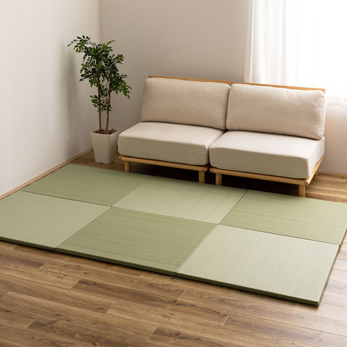 萩原 【6枚組】い草風置き畳 おぼろ 約82×82×2.5cm グリーン