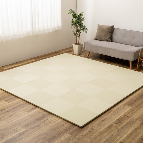 萩原 【9枚組】い草風置き畳 市松模様 約82×82×2.5cm アイボリー