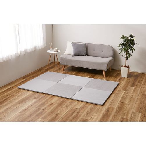 萩原 【9枚組】い草風置き畳 綾模様 約65×65×2.5cm ライトグレー