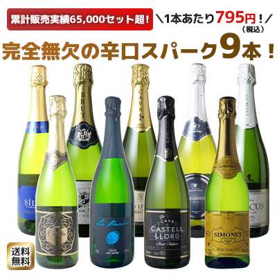 【送料無料】ワインセット 第167弾 スパークリング ワイン 9本 セット 1本あたり795円(税抜723円) 辛口 カヴァ入 シャンパン製法入 御祝 誕生日 ギフト プレゼント パーティー 夢の9本 ソムリエ厳選 カバ ワイン wine cava ドライの通販は
