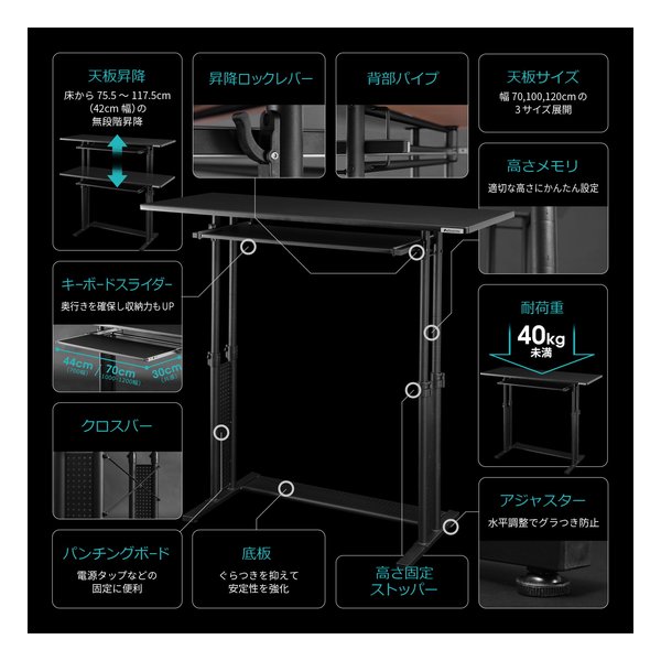 Bauhutte バウヒュッテスタンディングデスク 幅1200mm/ホワイト BHD-1200H-WH(2448341)代引不可_1