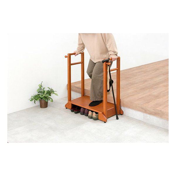 萩原(Hagihara) 玄関踏み台 玄関台 手すり付き踏み台 手すり台 ワイド