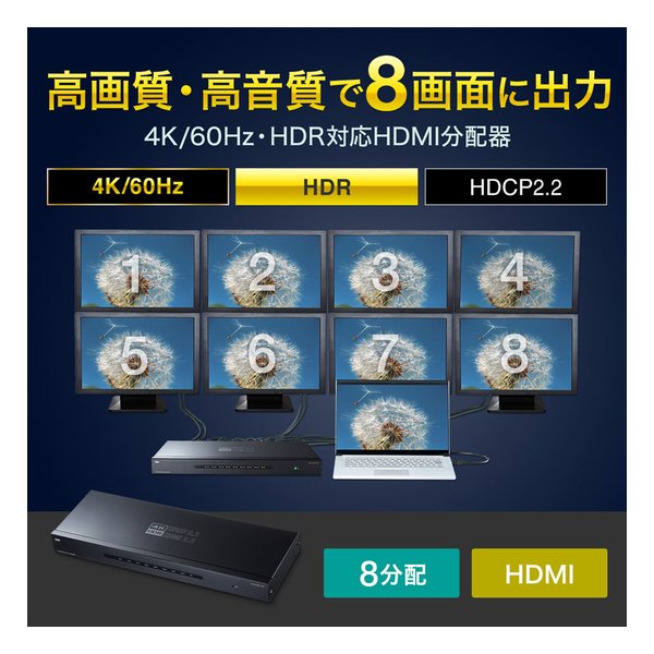 SANWA SUPPLY サンワサプライ4K/60Hz・HDR対応HDMI分配器 8分配 VGA-HDRSP8(2663680)代引不可 送料無料_1