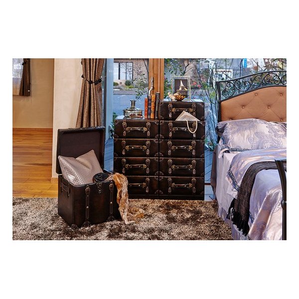 萩原 ハギハラチェスター 収納スツール ダークブラウン・幅102×奥行40×高さ46cm MC-6002DBR(2518755)代引不可