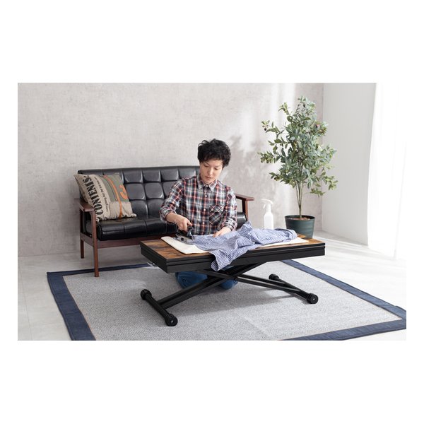 萩原 ハギハラエクステンション昇降テーブル 幅99〜92×奥行90×高さ71cm ダークブラウン KT-3197DBR(2569353)代引不可