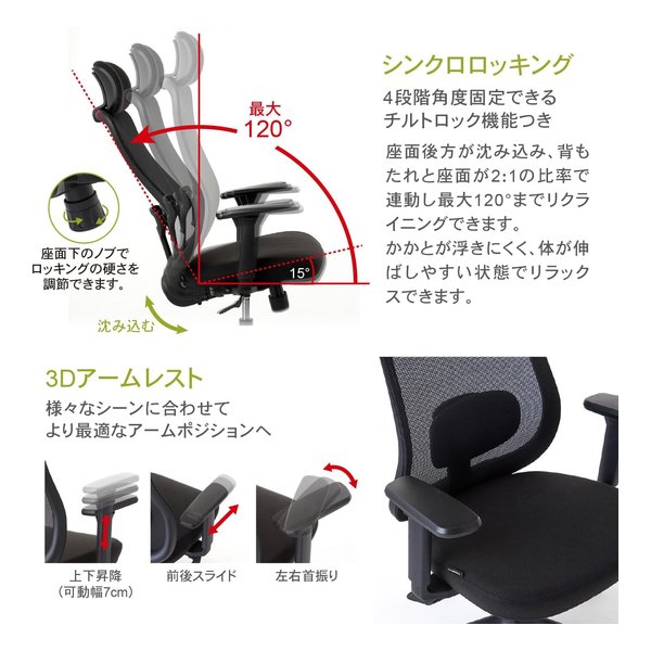 ROOM WORKS（ルームワークス）M2 メッシュ&ファブリック ワークチェア ブラック&ホワイト RM2-BBK(2644284)代引不可 送料無料_4