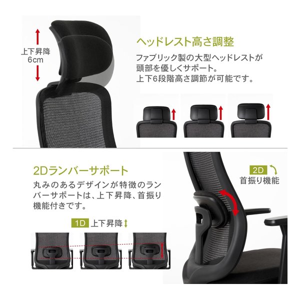 ROOM WORKS（ルームワークス）M2 メッシュ&ファブリック ワークチェア ブラック&ホワイト RM2-BBK(2644284)代引不可 送料無料_5