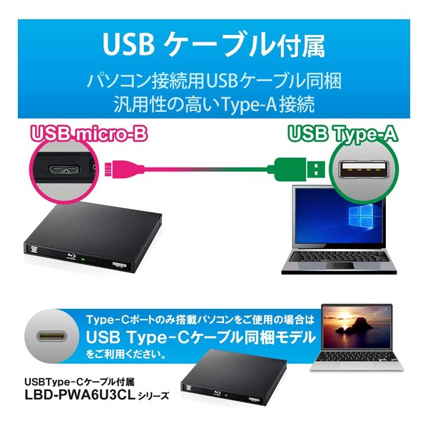 Logitec ロジテックUHD ブルーレイドライブ搭載 ポータブルブルーレイドライブ LBD-PWA6U3LBK(2510390)送料無料_4