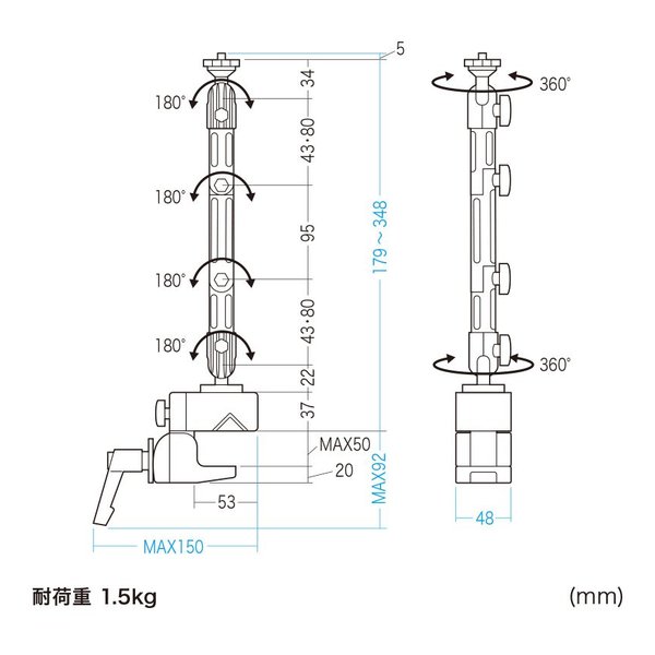 SANWA SUPPLY サンワサプライクランプ式カメラマウント 4関節タイプ CR-LACAM8(2663591)代引不可 送料無料_2
