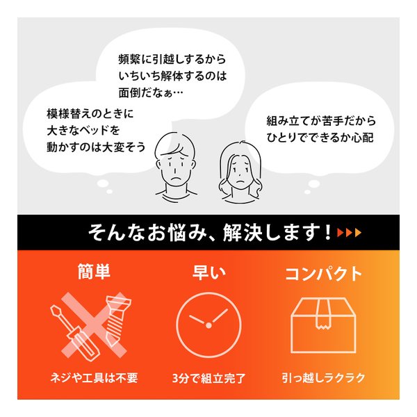 萩原 ハギハラ組立簡単 マットレス付セミダブルベッド ボンネルコイル/ウォッシュホワイト MB-5149SD-WS3301(2661239)代引不可_3