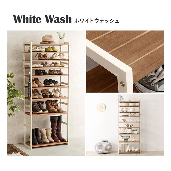 萩原 ハギハラシューズラック フック2個/可動棚9枚/幅65×奥行28×高さ164cm/ホワイトウォッシュ MSS-6717NIV(2619225)代引不可_13