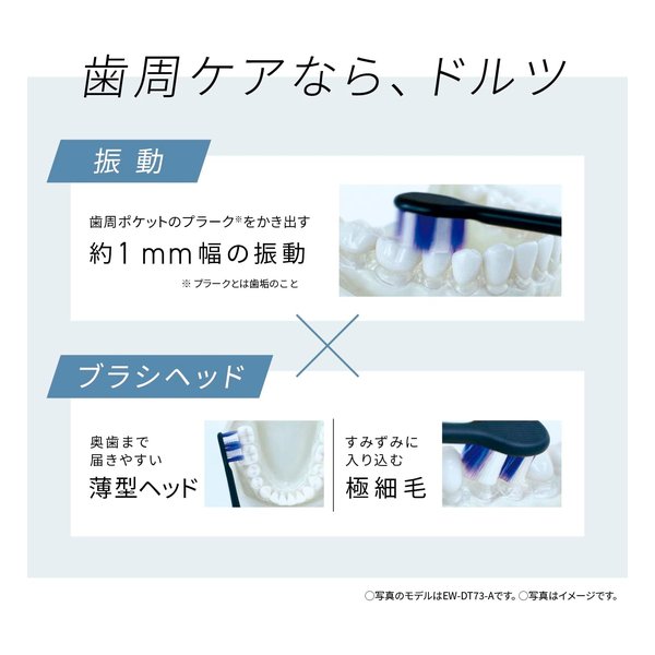 Panasonic パナソニック音波振動ハブラシ ドルツ USB充電/3種のブラシ/携帯ケース付き/ディープネイビー EW-DA48-A(2676674)送料無料_4