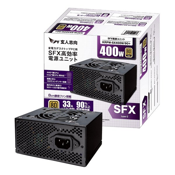 玄人志向 クロウトシコウPREMIUMシリーズ 400W SFX電源 80+GOLD KRPW-SX400W/90+(2338462)代引不可 送料無料