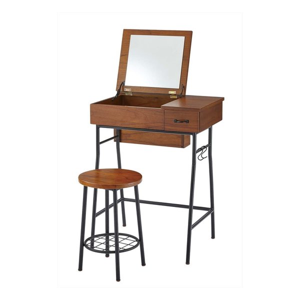 東谷 アズマヤドレッサー&スツールセット ブラウン デスク:W60×D38×H76 スツール:φ30×H46 GT-312BR(2559814)代引不可