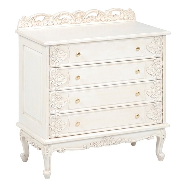 萩原 ハギハラワイドチェスト 4段 幅80cm アンティーク調 ホワイト RCH