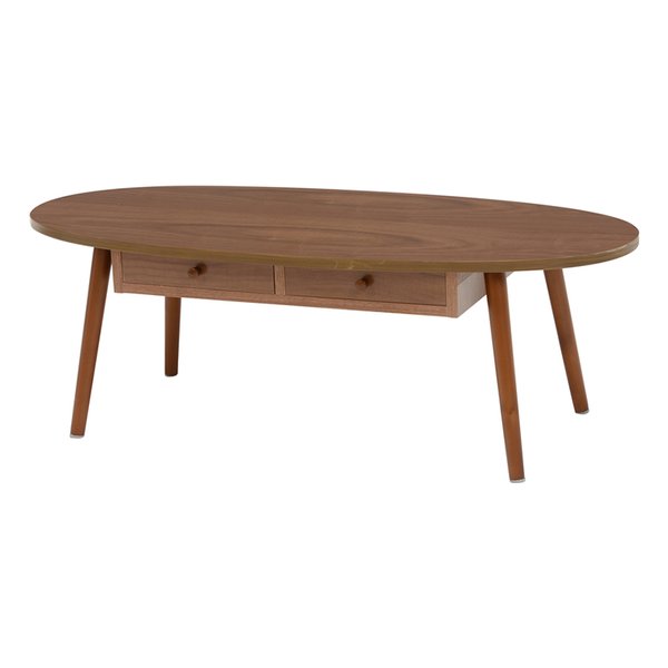 萩原 ハギハラオーバルテーブル 楕円 引き出し付き 天然木 ブラウン 幅110×奥行48×高さ37cm MT-6352BR(2519140)代引不可
