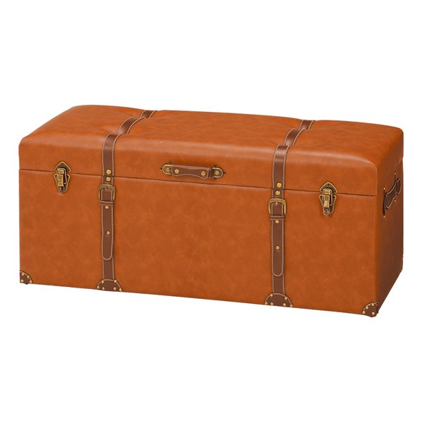 萩原 ハギハラチェスター 収納スツール ライトブラウン・幅102×奥行40×高さ46cm MC-6002LBR(2518757)代引不可