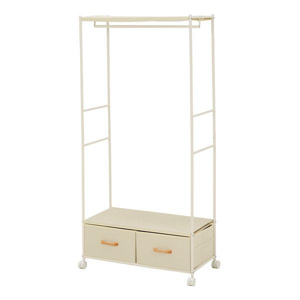 萩原 ハギハラハンガーラック 幅75cm 高さ155cm キャスター 引き出し シンプル ホワイト KHR-3157WH(2518217)代引不可