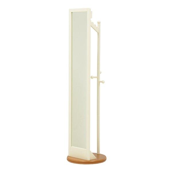 萩原 ハギハラ回転ミラー ホワイト ハンガーラック付き 幅45cm スタンドミラー 姿見 全身 鏡 VD-7029NW(2520055)代引不可
