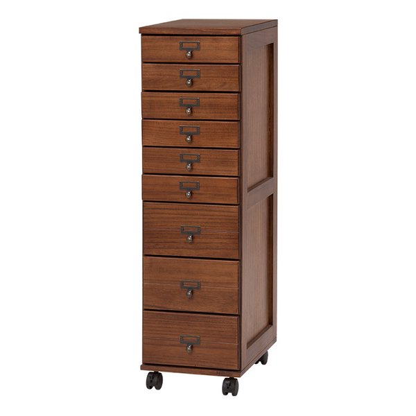 萩原 ハギハラ9段チェスト ブラウン・幅28×奥行37×高さ97cm キャスター付き MCH-6171BR(2518923)代引不可