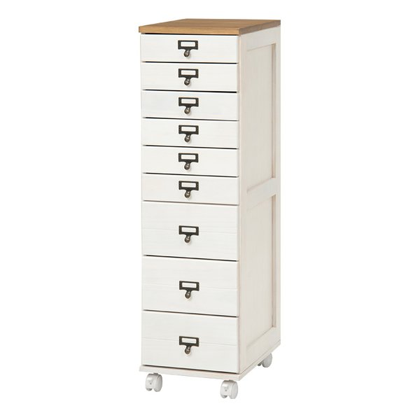 萩原 ハギハラ9段チェスト ホワイト/ナチュラル・幅28×奥行37×高さ97cm キャスター付き MCH-6171NW(2518924)代引不可