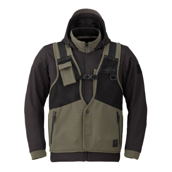 RS TAICHI アールエスタイチオーバーラップメッシュ パーカ ブラック/カーキ XL サイズ RSJ347BK31XL(2588279)代引不可 送料無料