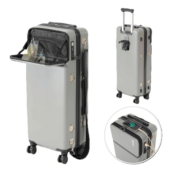 BIBILAB ビビラボスリムスーツケース 幅36.5×奥行き25×高さ87cm/重量5.2kg/容量61L/グレー LBB-800-GY(2673477)代引不可