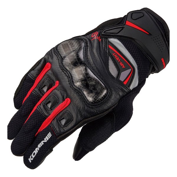 KOMINE コミネGK-224 CARBON LEATHER MGLV BK/RED L 06-224/BK/RD/L(2478365)代引不可 送料無料
