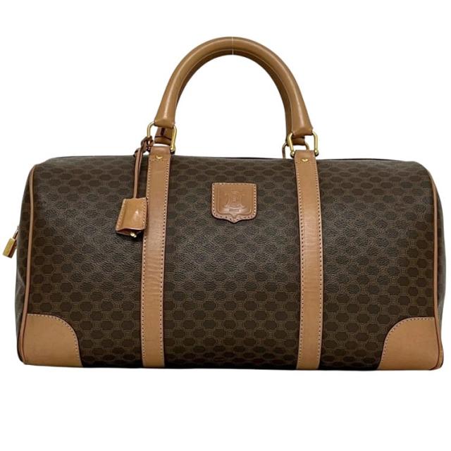 セリーヌ ボストンバッグ 旅行鞄 マカダム M14 CELINE PVC レザー ブラウン 茶色 中古 鍵付き レディース 大容量 ファスナー
