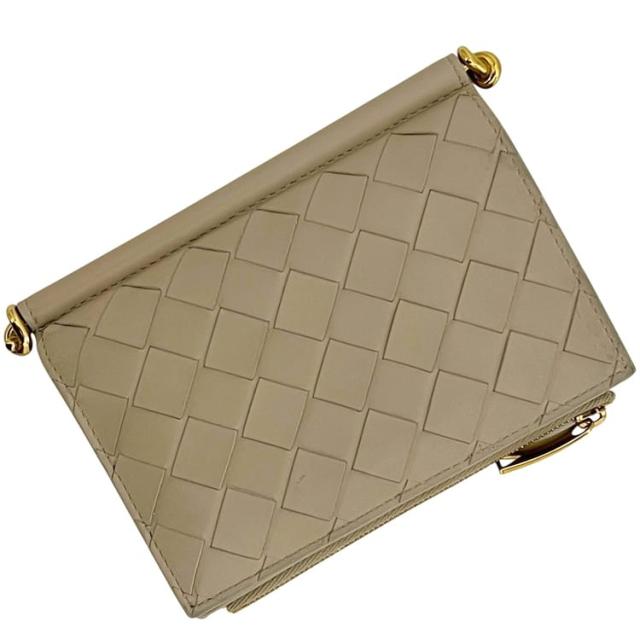 ボッテガ ヴェネタ 二つ折り 財布 マキシ イントレチャート R00723615B BOTTEGAVENETA レザー ベージュ 中古 折り財布