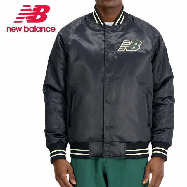 NEW BALANCE ATHLETICS VARSITY SATIN BOMBER JACKET ニューバランス 薄中綿 サテンボンバージャケット メンズ BLACK ブラック mj33550